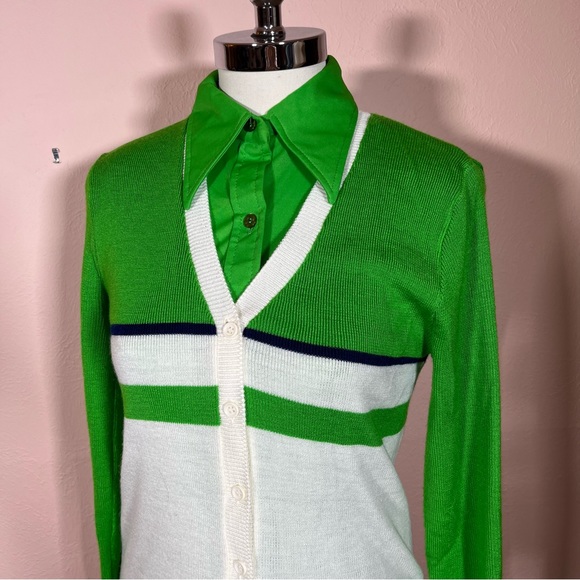 Vintage 60 70 Jantzen Kelly Green Dagger collar Sweater set pencil Skirt set - Picture 7 of 16